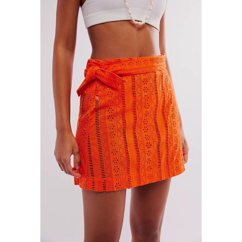 Damson Madder Fiji Mini Wrap Skirt Eyelet Embroidered Orange Cotton XS-6 287316 - Picture 4 of 10